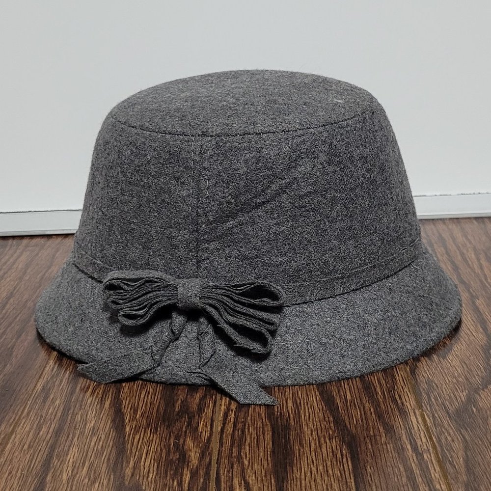 Marie Claire Boutique Wool Blend Bucket Hat Gray Bow Detail Retro Style Womens - Picture 1 of 6